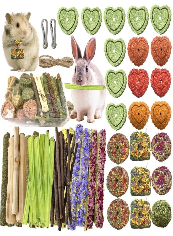 Tyotrbs 60pcs DIY Rabbit Toys for Bunnies Boredom,Rabbit Toy for Bunnies Boredom Bunny Toys for Teeth, Timothy Stick, Apple Sticks, Sweet Bamboo, for Guinea Pig, Hamster, Chinchilla, Rat, Small Animals - Image 1